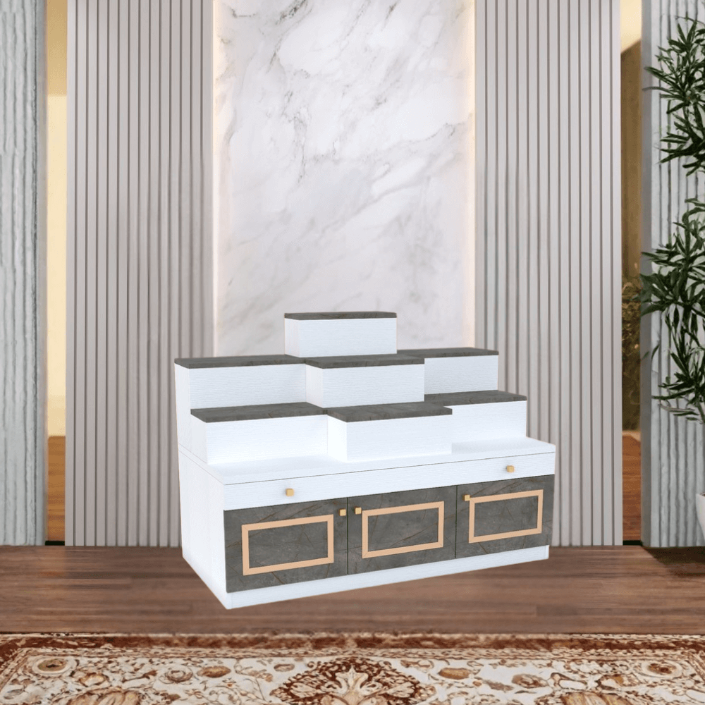 โต๊ะหมู่บูชา WISDOM DESIGN FURNITURE รุ่น GO-04 ขนาด 120 ซม. สีขาว/บราวน์มาร์เบิ้ล