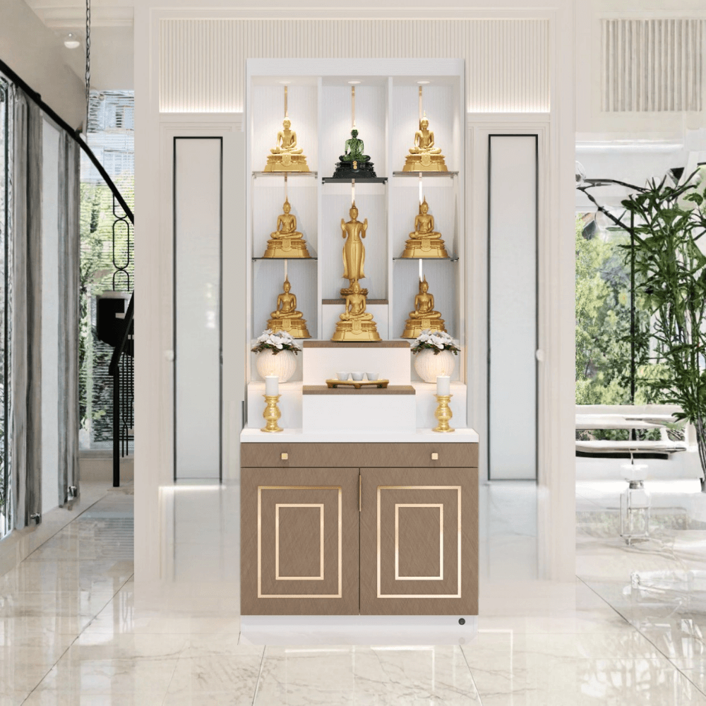 ตู้พระ WISDOM DESIGN FURNITURE รุ่น GO-06 ขนาด 80 ซม. สีขาว/ฟอสซิลค์/โกลด์