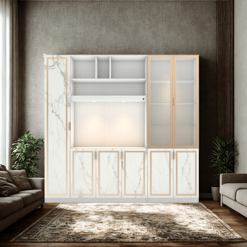 ตู้วางทีวี WISDOM DESIGN FURNITURE รุ่น GW-240 240 ซม. สีขาว/มาร์เบิ้ล/โกลด์