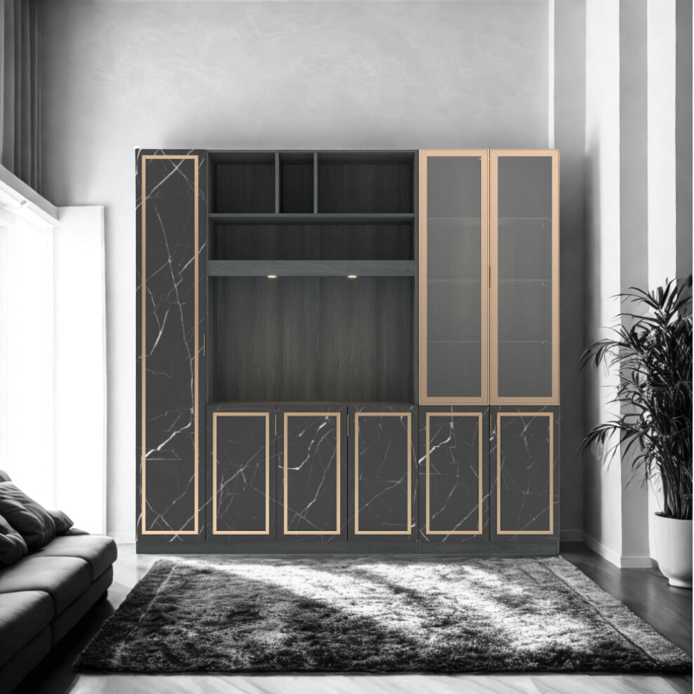 ตู้วางทีวี WISDOM DESIGN FURNITURE รุ่น GW-240 240 ซม. สีแอชเกรย์/ดาร์คมาร์เบิ้ล/โกลด์