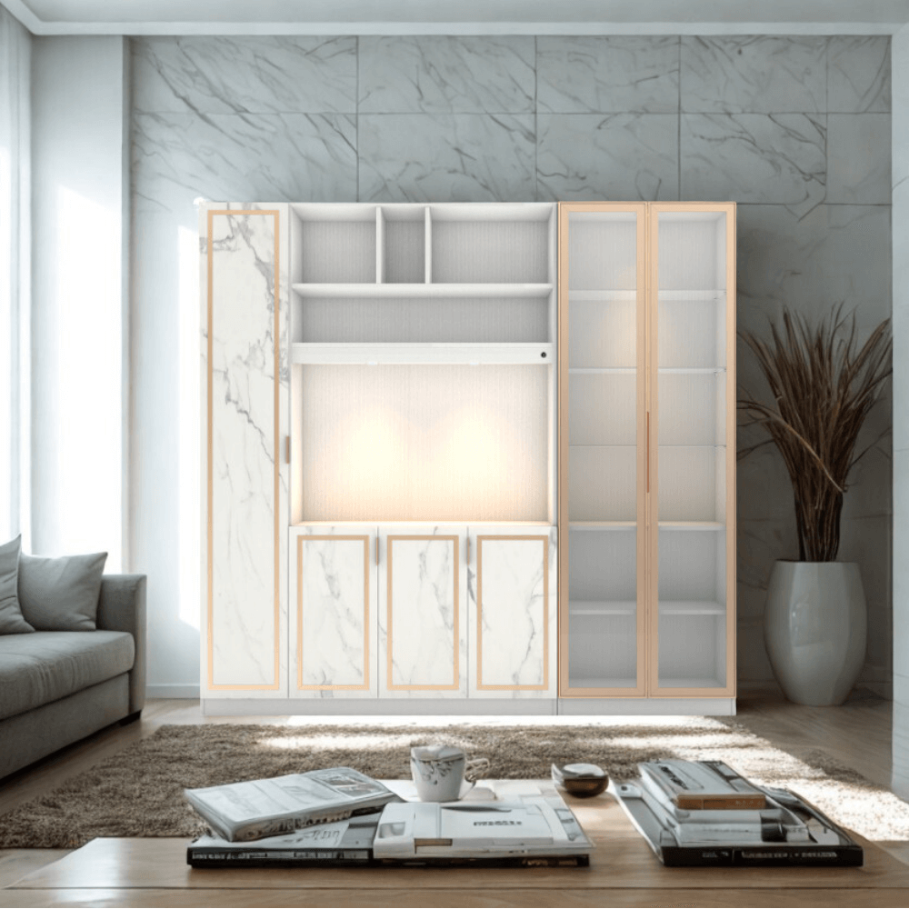 ตู้วางทีวี WISDOM DESIGN FURNITURE รุ่น GW-242 240 ซม. สีขาว/มาร์เบิ้ล/โกลด์