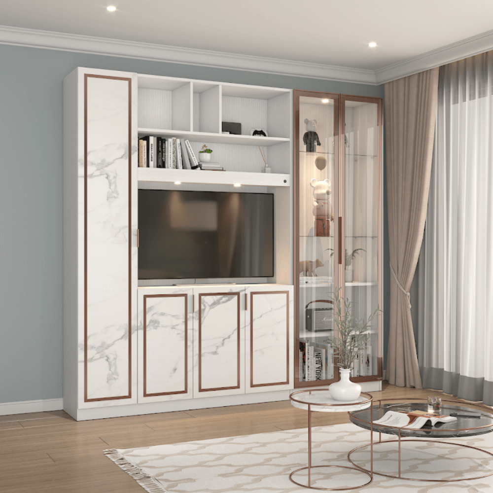 ตู้วางทีวี WISDOM DESIGN FURNITURE รุ่น GW-242 240 ซม. สีขาว/มาร์เบิ้ล/พิงค์โกลด์