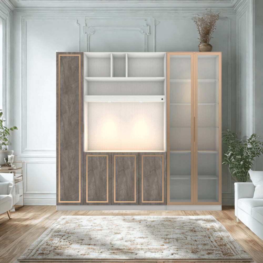 ตู้วางทีวี WISDOM DESIGN FURNITURE รุ่น GW-242 240 ซม. สีขาว/บราวน์มาร์เบิ้ล/โกลด์