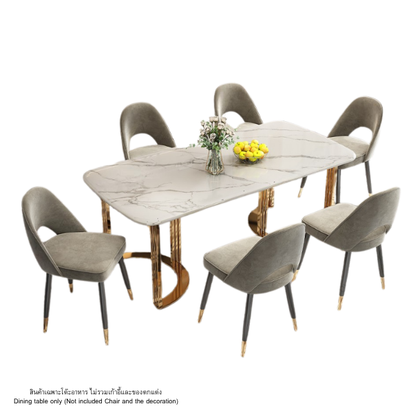 โต๊ะอาหารหินอ่อน WISDOM DESIGN FURNITURE รุ่น ROSE 160 ซม. สีมาร์เบิ้ล/ทอง