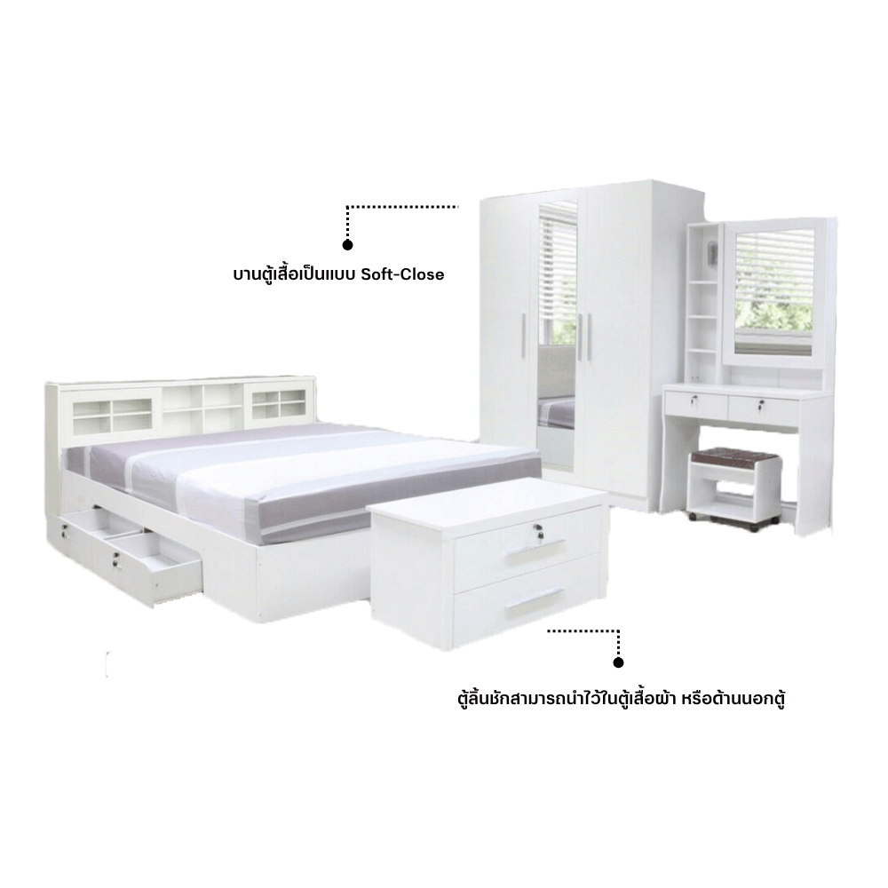 ชุดห้องนอน 5 ฟุต WISDOM DESIGN FURNITURE รุ่น NAKED2 สี ขาว_2
