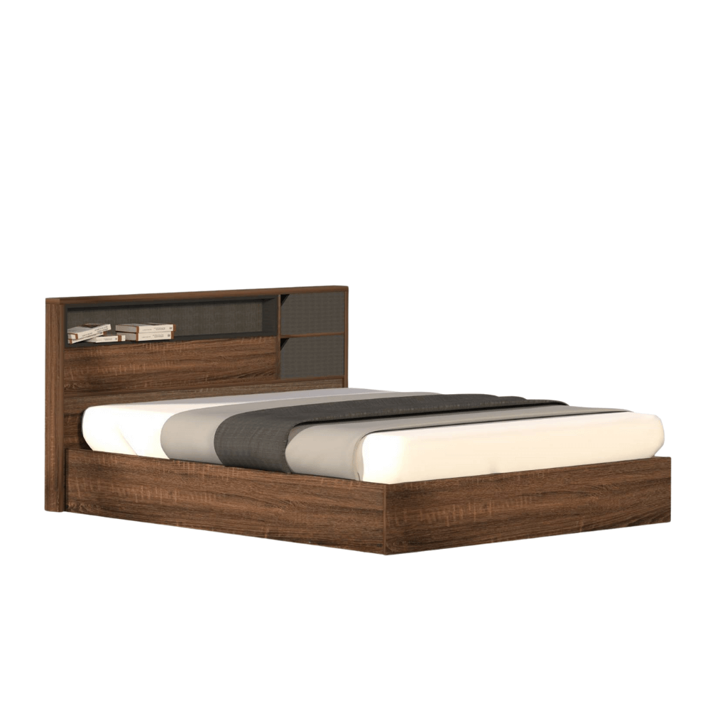 ชุดห้องนอน + ที่นอน 6 ฟุต WISDOM DESIGN FURNITURE รุ่น BENNER สี วอลนัท/กราไฟท์