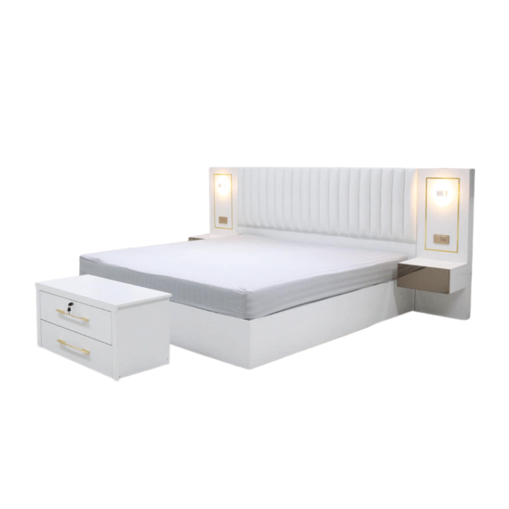 ชุดห้องนอน + ที่นอนสปริง 6 ฟุต WISDOM DESIGN FURNITURE รุ่น WHITE GOLD สีขาว