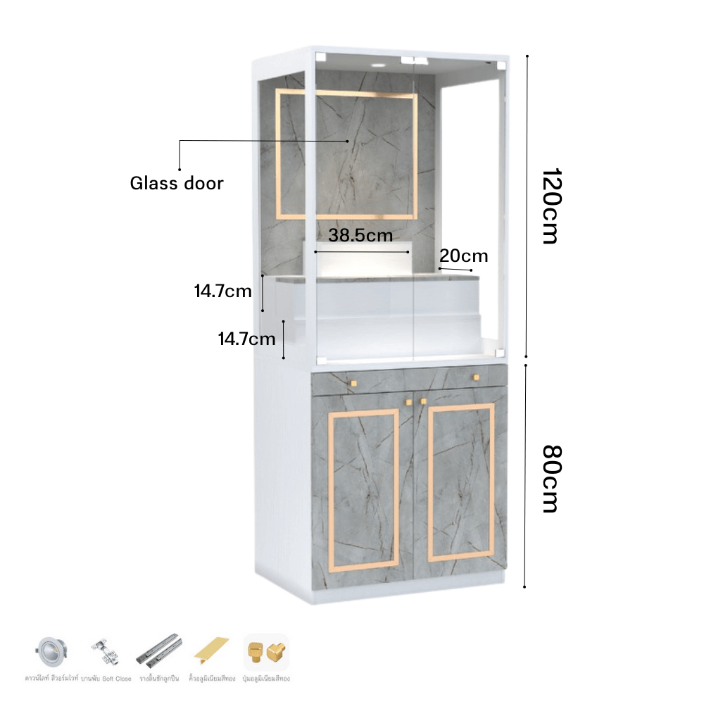 ตู้พระ WISDOM DESIGN FURNITURE รุ่น GO-03C ขนาด 80 ซม. สีขาว/ไลท์มาร์เบิ้ล