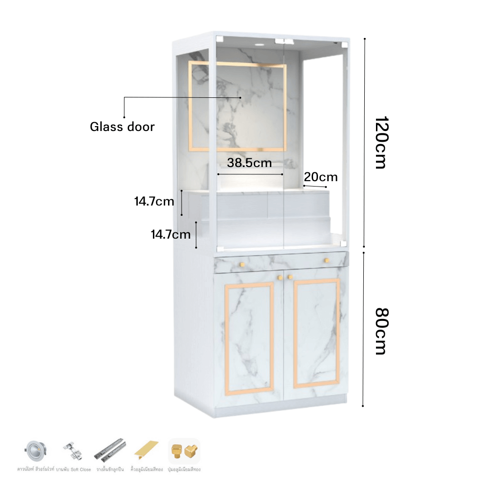 ตู้พระ WISDOM DESIGN FURNITURE รุ่น GO-03C ขนาด 80 ซม. สีขาว/บราวน์มาร์เบิ้ล