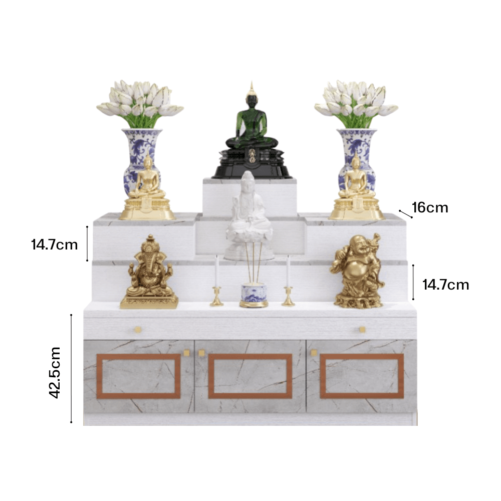 โต๊ะหมู่บูชา WISDOM DESIGN FURNITURE รุ่น GO-04 ขนาด 120 ซม. สีขาว/ไลท์มาร์เบิ้ล