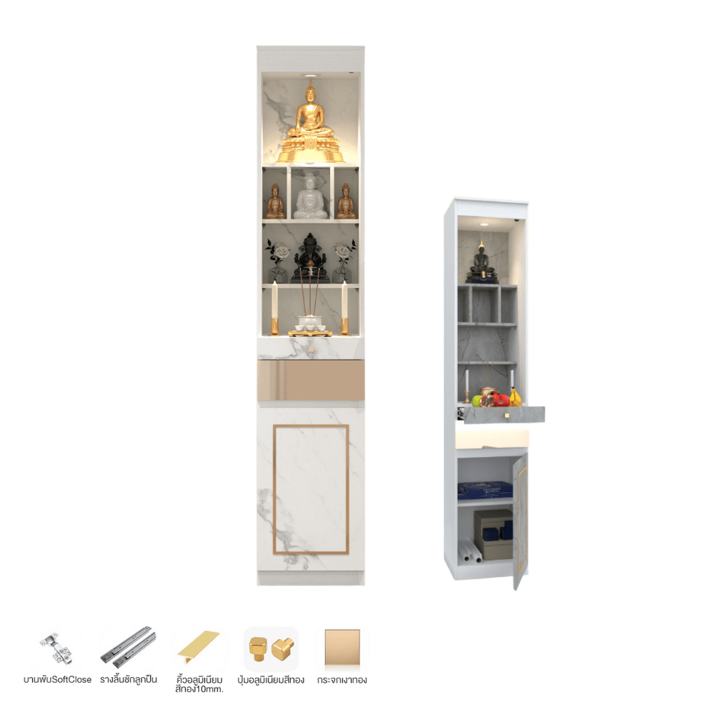ตู้พระ WISDOM DESIGN FURNITURE รุ่น GO-05 ขนาด 40 ซม. สีขาว/มาร์เบิ้ล/โกลด์