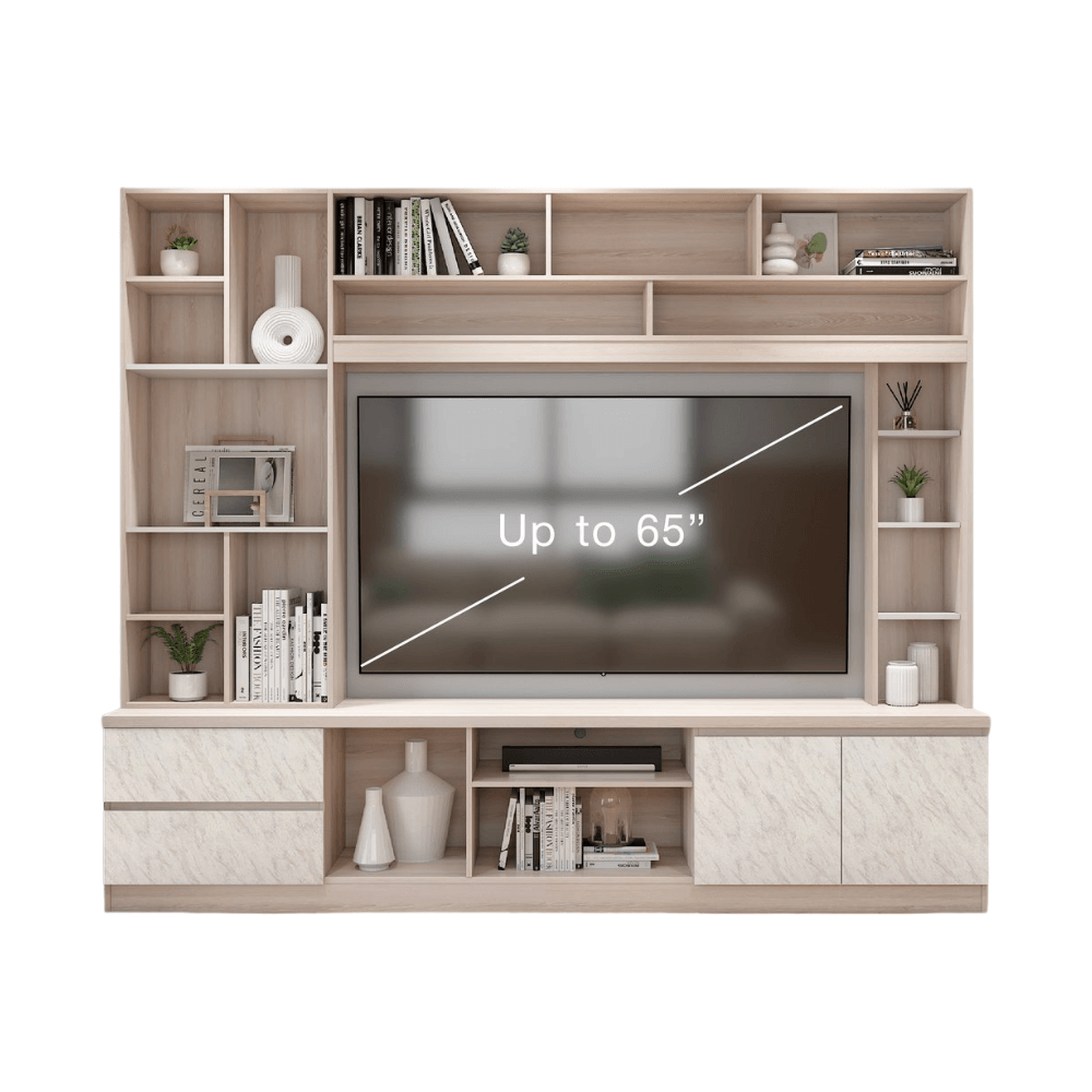 ตู้วางทีวี WISDOM DESIGN FURNITURE รุ่น HT-243A 240 ซม. สีโซลิค/ขาว/ไวท์มาร์เบิ้ล