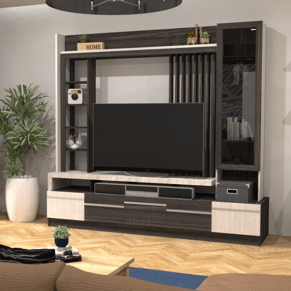 ตู้วางทีวี WISDOM DESIGN FURNITURE รุ่น HT-2401 240 ซม. สีไวท์เวงเก้/แฟบริค/ไวท์มาร์เบิ้ล