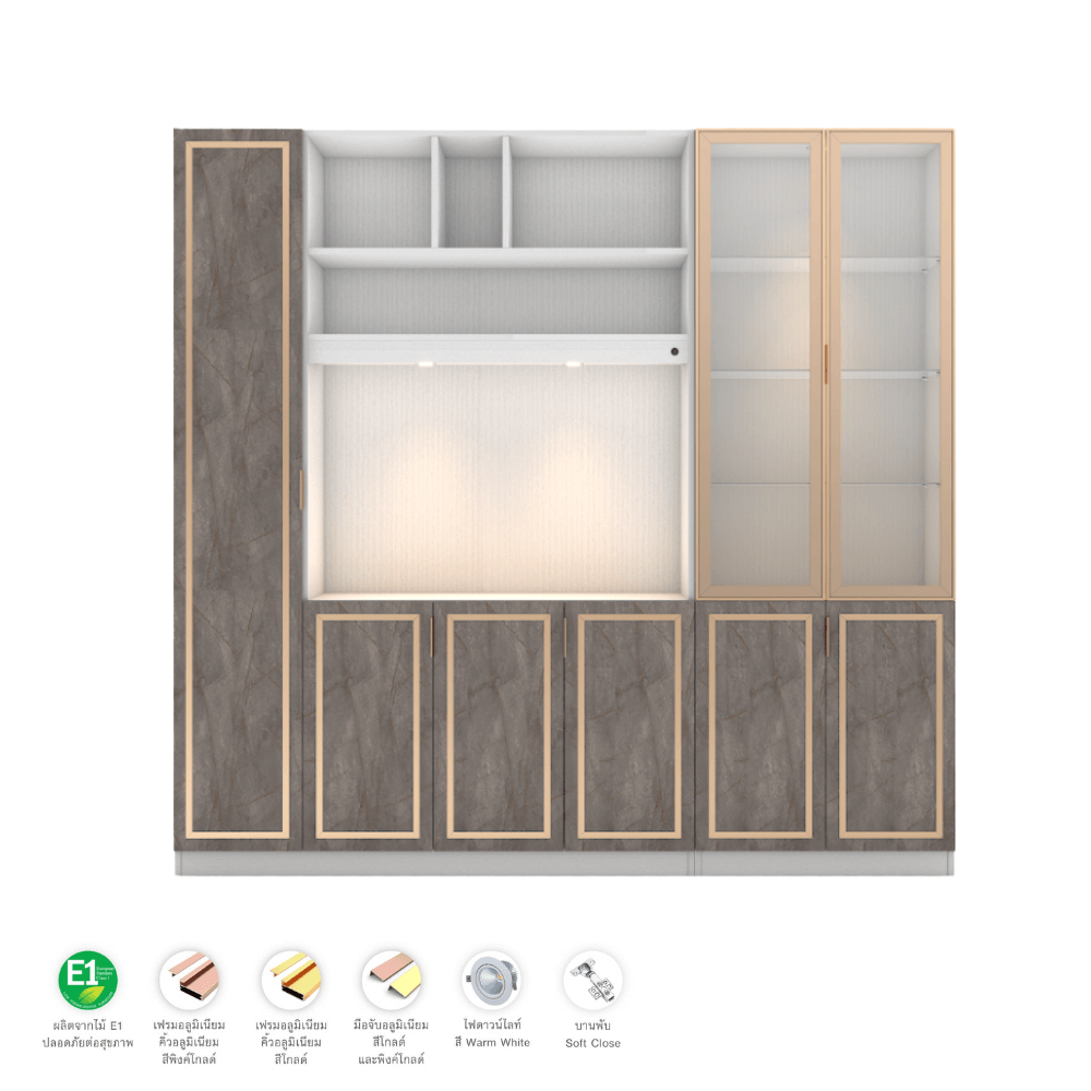 ตู้วางทีวี WISDOM DESIGN FURNITURE รุ่น GW-240 240 ซม. สีขาว/บราวน์มาร์เบิ้ล/โกลด์