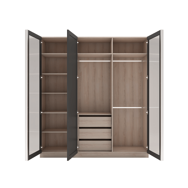 ตู้เสื้อผ้า 3 บานเปิด WISDOM DESIGN FURNITURE รุ่น WR-185 180 ซม. สีไลท์เวงเก้/แฟบริค