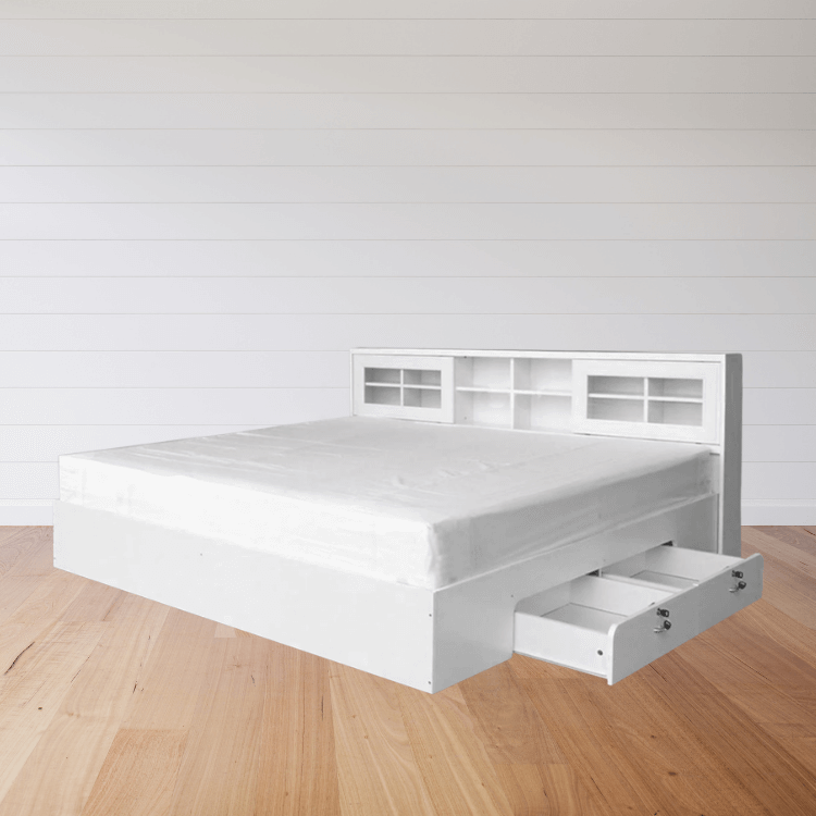 เตียง + ที่นอนสปริง 5 ฟุต WISDOM DESIGN FURNITURE รุ่น DESIGN-D สีขาว