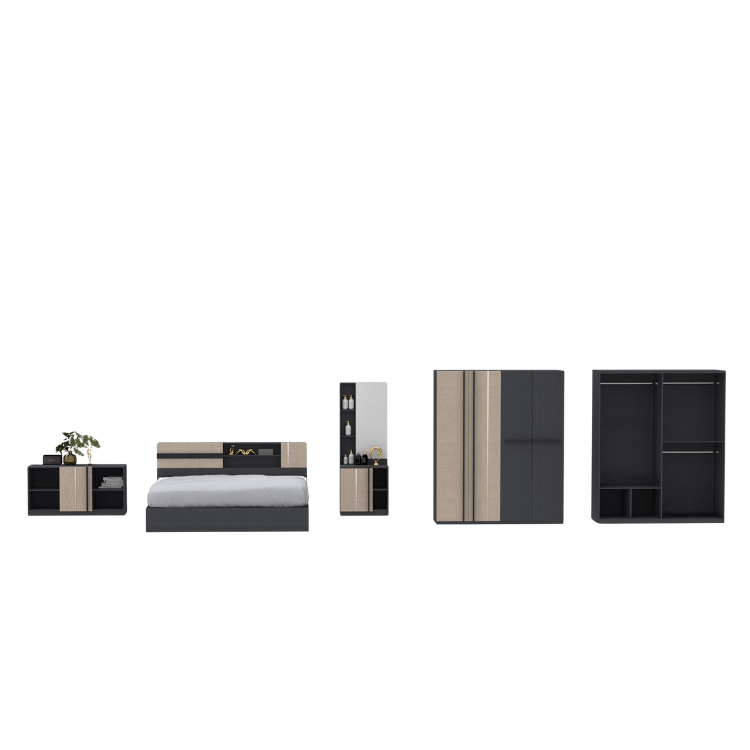ชุดห้องนอน + ที่นอน PVC 6 ฟุต WISDOM DESIGN FURNITURE รุ่น LUCIFER สียีนส์/คาปูชิโน่_2