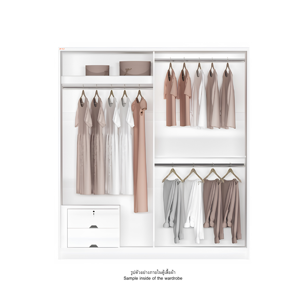 ตู้เสื้อผ้าบานเลื่อนกระจกเงา WISDOM DESIGN FURNITURE รุ่น W18SL 180 ซม. สีโอ๊ค/ขาว