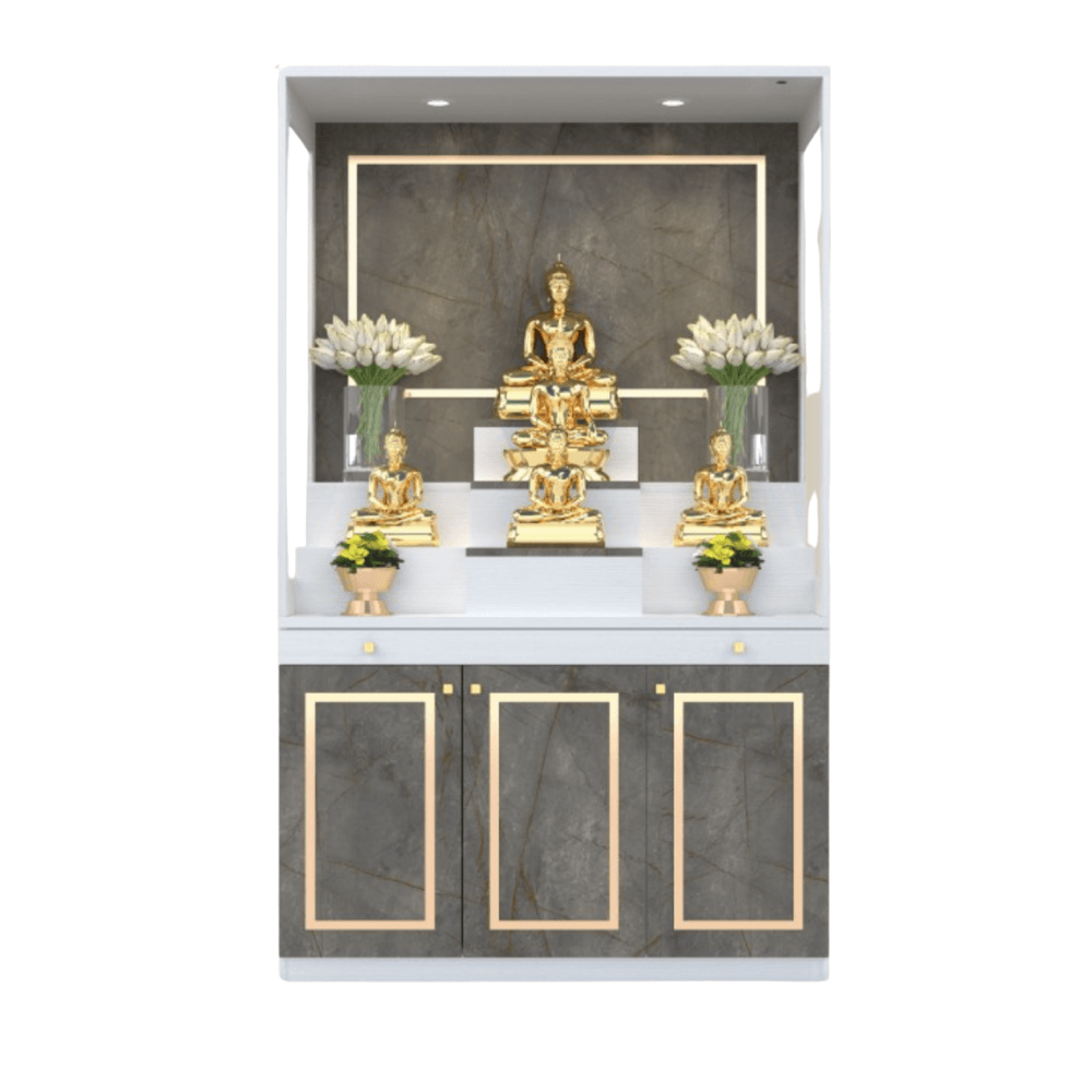 ตู้พระ WISDOM DESIGN FURNITURE รุ่น GO-02 ขนาด 120 ซม. สีขาว/บราวน์มาร์เบิ้ล