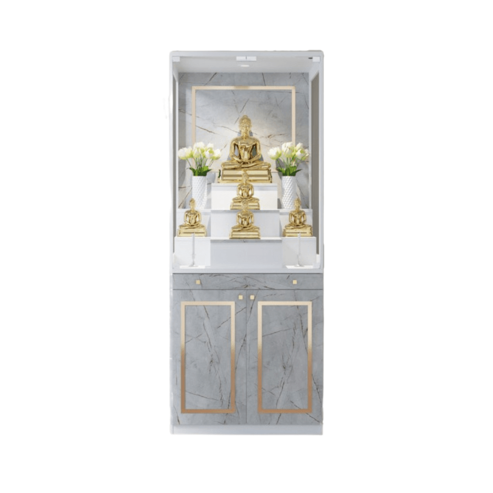 ตู้พระ WISDOM DESIGN FURNITURE รุ่น GO-03C ขนาด 80 ซม. สีขาว/ไลท์มาร์เบิ้ล