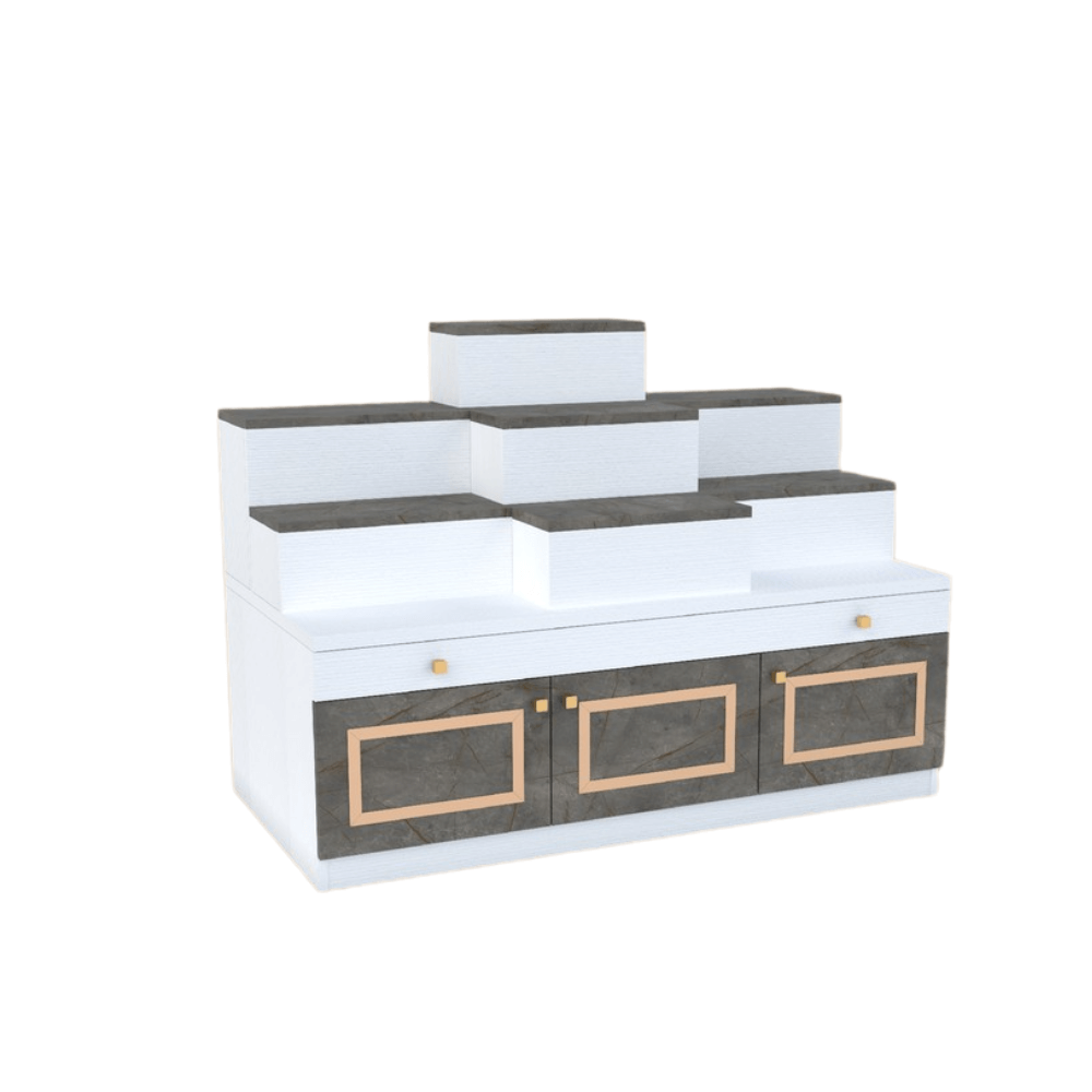 โต๊ะหมู่บูชา WISDOM DESIGN FURNITURE รุ่น GO-04 ขนาด 120 ซม. สีขาว/บราวน์มาร์เบิ้ล