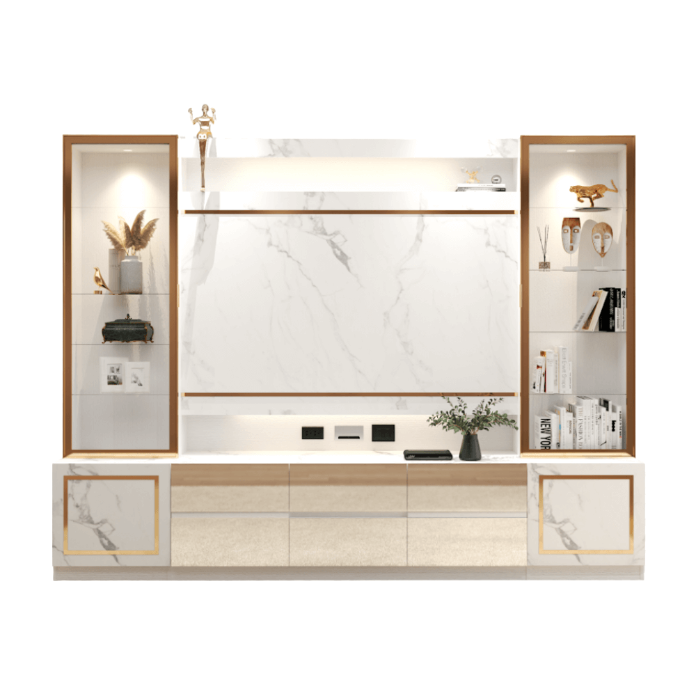 ตู้วางทีวี WISDOM DESIGN FURNITURE รุ่น GT-301 300 ซม. สีขาว/มาร์เบิ้ล/โกลด์