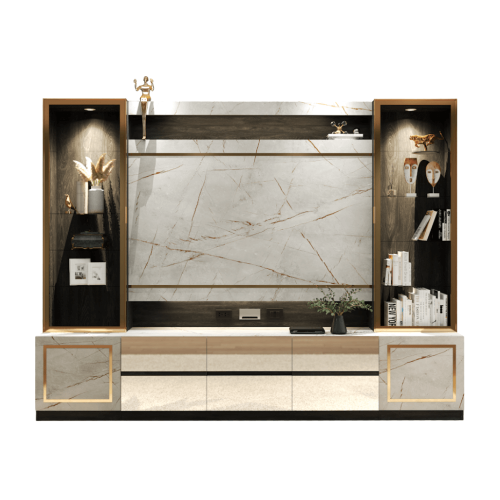 ตู้วางทีวี WISDOM DESIGN FURNITURE รุ่น GT-301 300 ซม. สีขาว/ไลท์มาร์เบิ้ล/โกลด์