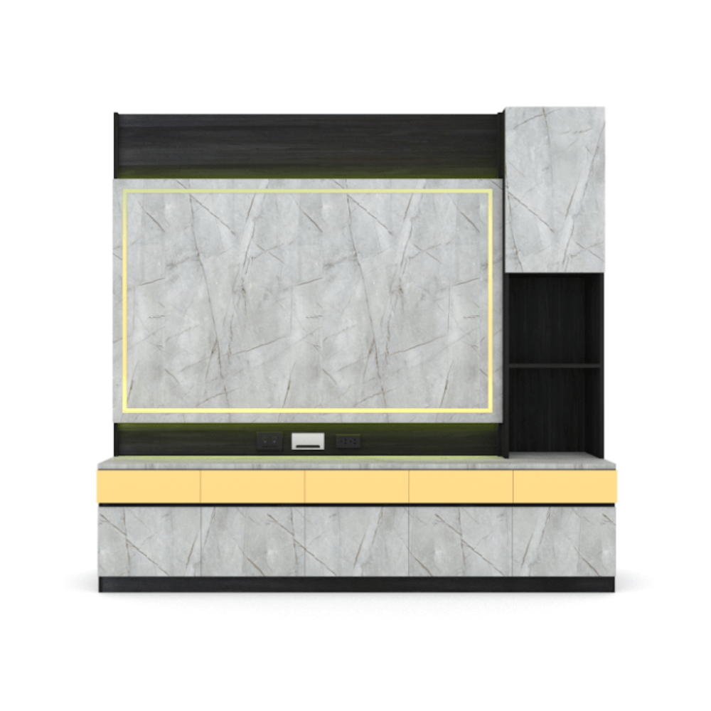 ตู้วางทีวี WISDOM DESIGN FURNITURE รุ่น GH-241 240 ซม. สีแอชเกรย์/ไลท์มาร์เบิ้ล/โกลด์