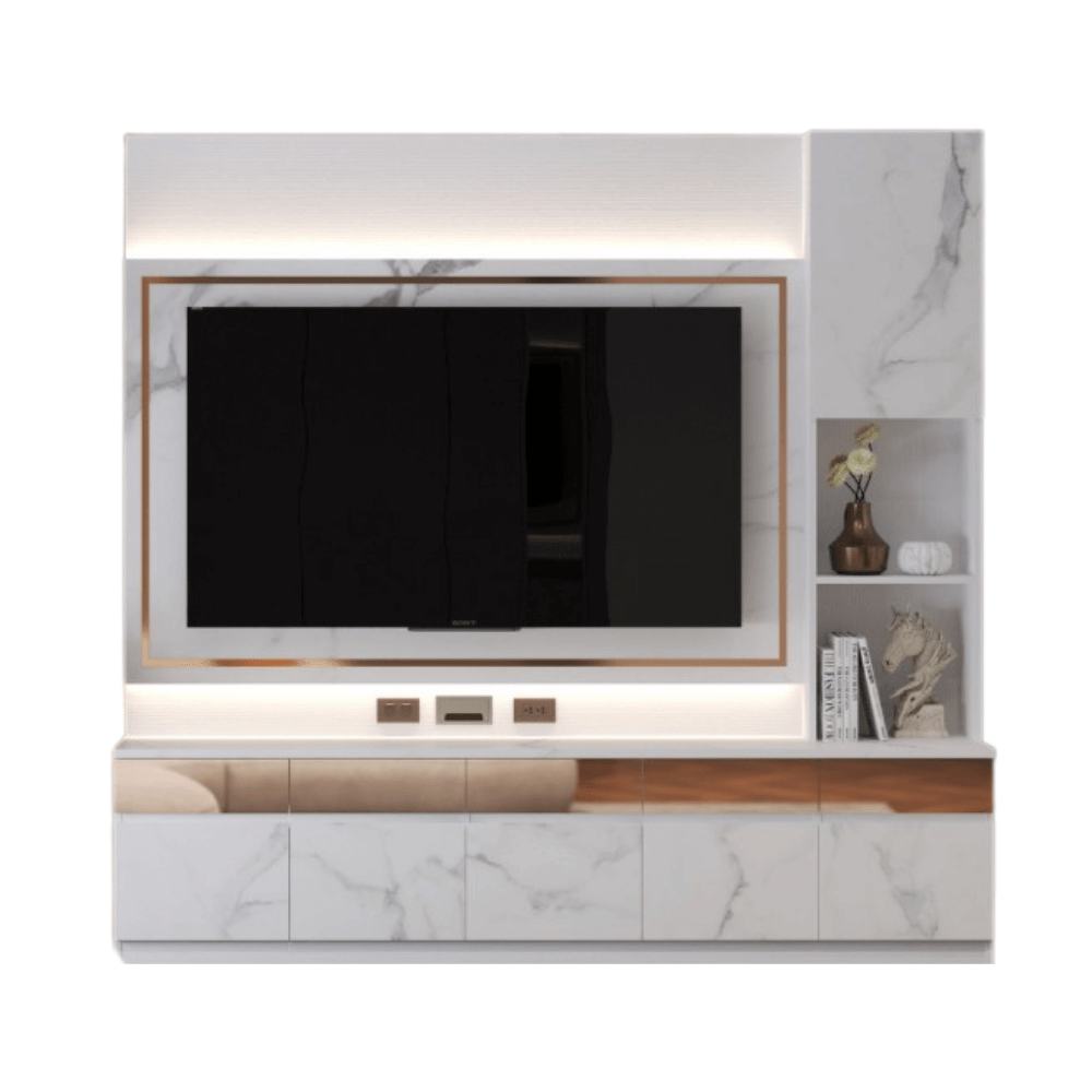 ตู้วางทีวี WISDOM DESIGN FURNITURE รุ่น GH-241 240 ซม. สีขาว/มาร์เบิ้ล/โกลด์