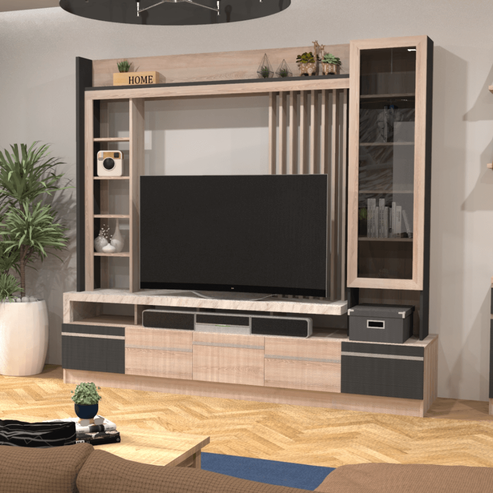 ตู้วางทีวี WISDOM DESIGN FURNITURE รุ่น HT-2401 240 ซม. สีโซลิค/กราไฟท์/ไวท์มาร์เบิ้ล