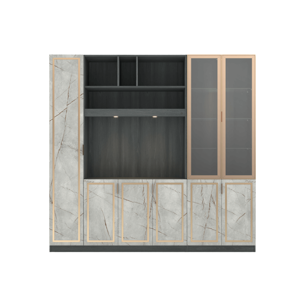 ตู้วางทีวี WISDOM DESIGN FURNITURE รุ่น GW-240 240 ซม. สีแอชเกรย์/ไลท์มาร์เบิ้ล/โกลด์