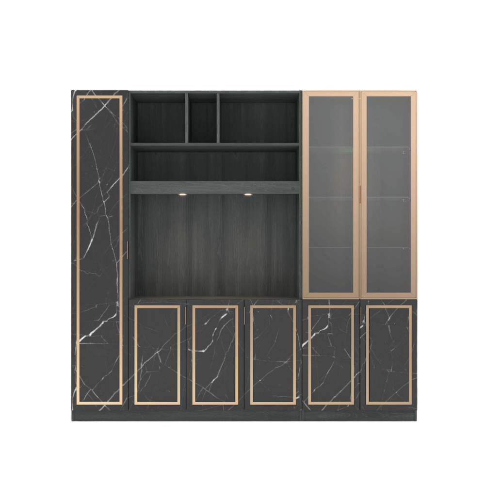 ตู้วางทีวี WISDOM DESIGN FURNITURE รุ่น GW-240 240 ซม. สีแอชเกรย์/ดาร์คมาร์เบิ้ล/โกลด์