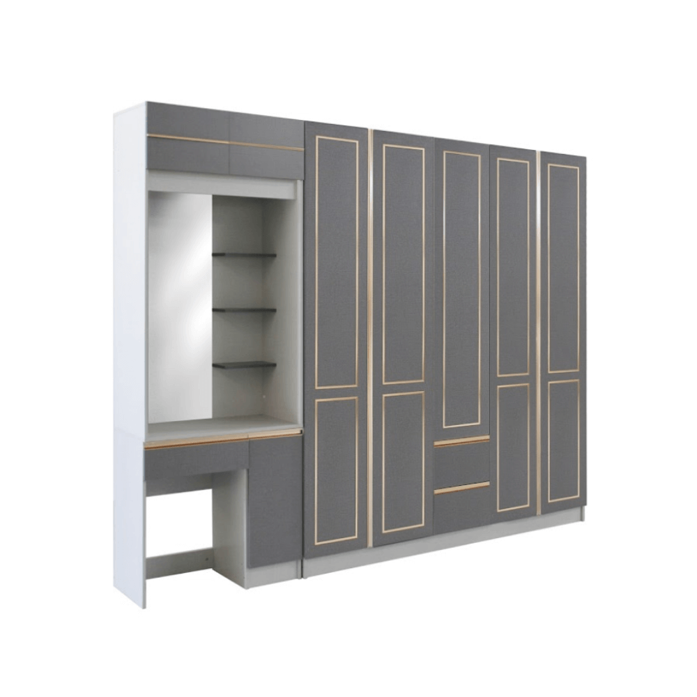 ชุดห้องนอน + ที่นอนสปริง 6 ฟุต WISDOM DESIGN FURNITURE รุ่น BRAELYN 5 สียีนส์/กราไฟท์