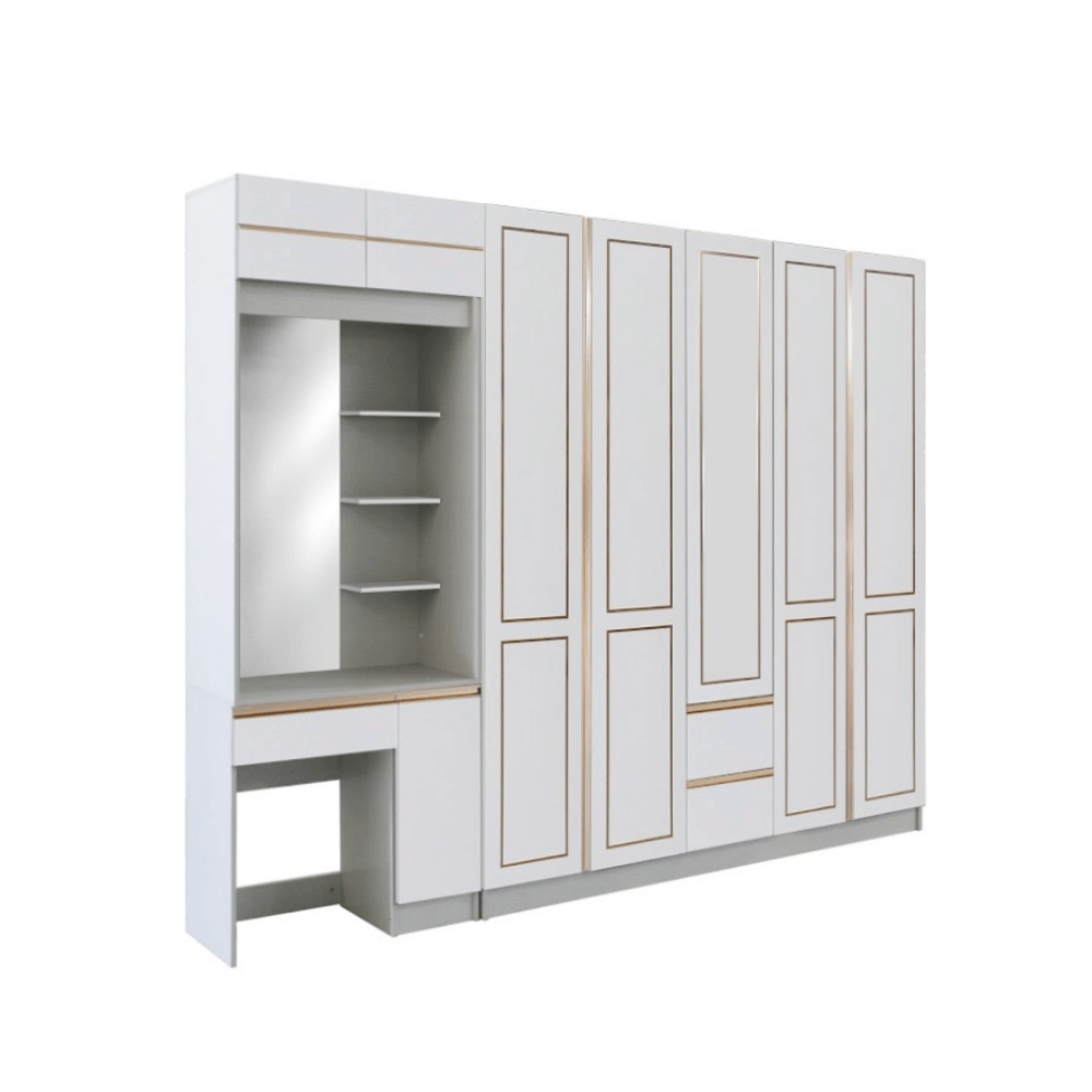 ชุดห้องนอน + ที่นอนสปริง 6 ฟุต WISDOM DESIGN FURNITURE รุ่น BRAELYN 5 สีไลท์ยีนส์/ขาว