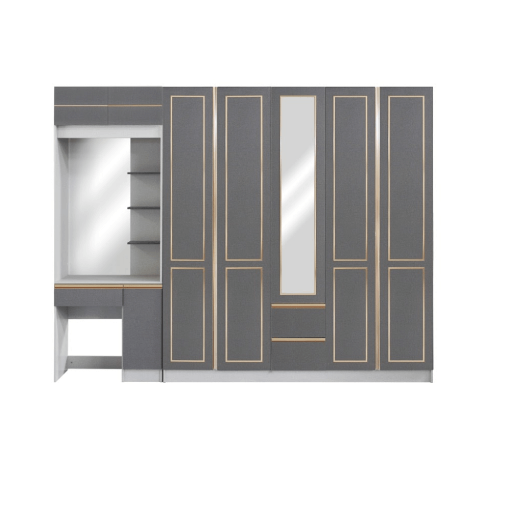 ชุดห้องนอน + ที่นอน PVC 6 ฟุต WISDOM DESIGN FURNITURE รุ่น BRAELYN 5 (กระจก) สียีนส์/กราไฟท์