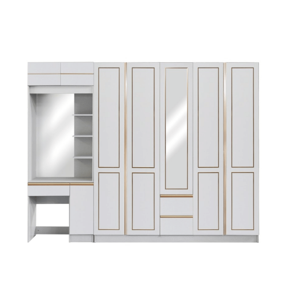 ชุดห้องนอน + ที่นอน PVC 6 ฟุต WISDOM DESIGN FURNITURE รุ่น BRAELYN 5 (กระจก) สีไลท์ยีนส์/ขาว