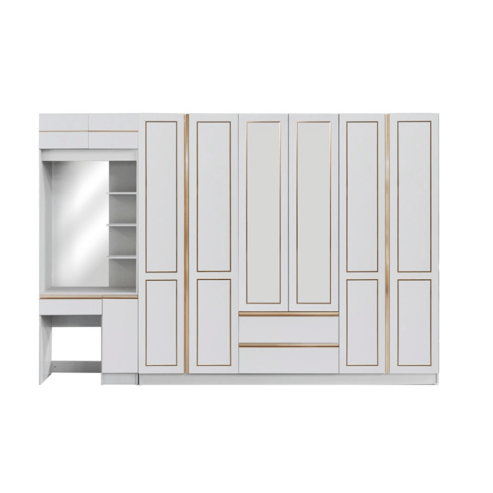 ชุดห้องนอน + ที่นอนสปริง 6 ฟุต WISDOM DESIGN FURNITURE รุ่น BRAELYN 6 สีไลท์ยีนส์/ขาว