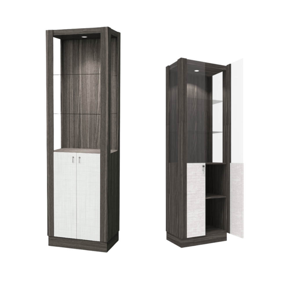ตู้โชว์กระจก WISDOM DESIGN FURNITURE รุ่น CB-001 60 ซม. สีไลท์เวงเก้/แฟบริค
