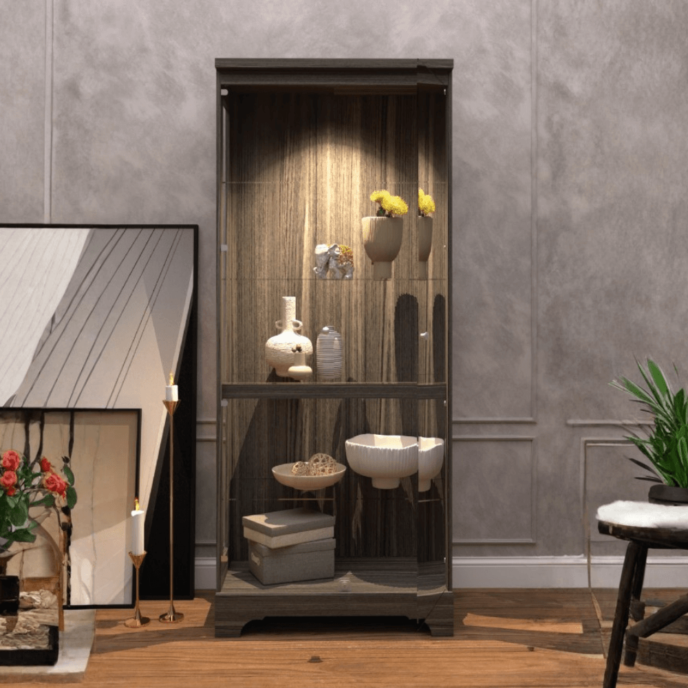 ตู้โชว์กระจก WISDOM DESIGN FURNITURE รุ่น CB-012 80 ซม. สีไลท์เวงเก้