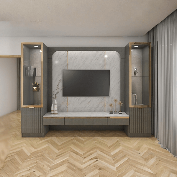 ตู้วางทีวี WISDOM DESIGN FURNITURE รุ่น LANA 300 ซม. สียีนส์กราไฟท์/ไวท์มาร์เบิ้ล