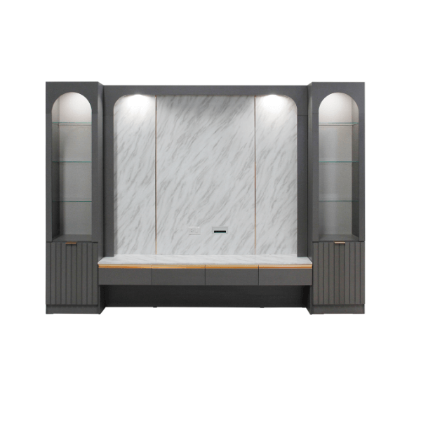 ตู้วางทีวี WISDOM DESIGN FURNITURE รุ่น NORA 300 ซม. สียีนส์กราไฟท์/ไวท์มาร์เบิ้ล