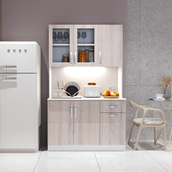 ครัวไม้สำเร็จ ตู้ตั้งพื้นท็อปเรียบ WISDOM DESIGN FURNITURE KT-121A 120 ซม. สีขาว/โซลิค