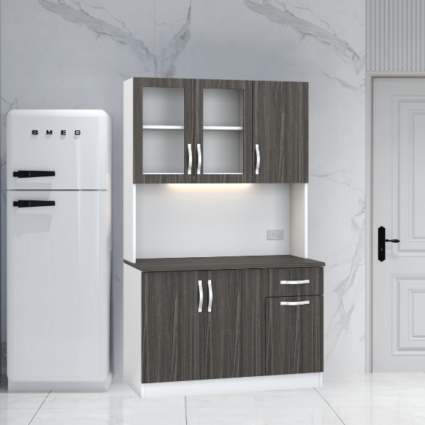 ครัวไม้สำเร็จ ตู้ตั้งพื้นท็อปเรียบ WISDOM DESIGN FURNITURE KT-121A 120 ซม. สีขาว/ไลท์เวงเก้