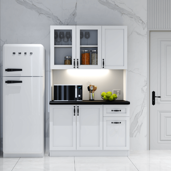 ครัวไม้สำเร็จ ตู้ตั้งพื้นท็อปเรียบ WISDOM DESIGN FURNITURE KT-121B 120 ซม. สีขาว/ดำ
