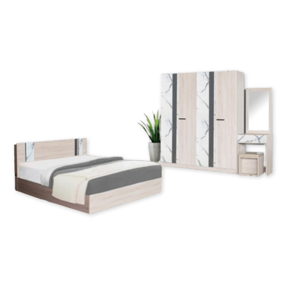 ชุดห้องนอน + ที่นอนสปริง 5 ฟุต WISDOM DESIGN FURNITURE รุ่น GLORY PLUS สี โซลิค/หินอ่อน_4