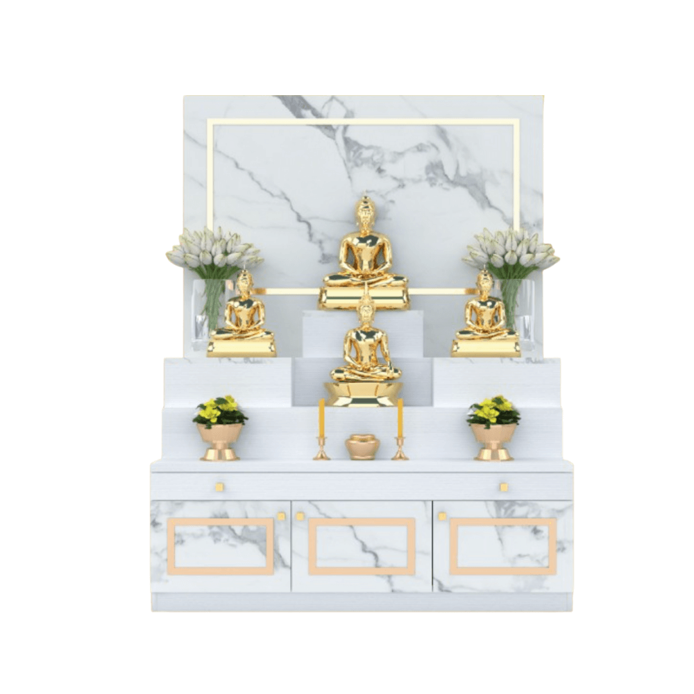 โต๊ะหมู่บูชา WISDOM DESIGN FURNITURE รุ่น GO-01 ขนาด 120 ซม. สีขาว/มาร์เบิ้ล