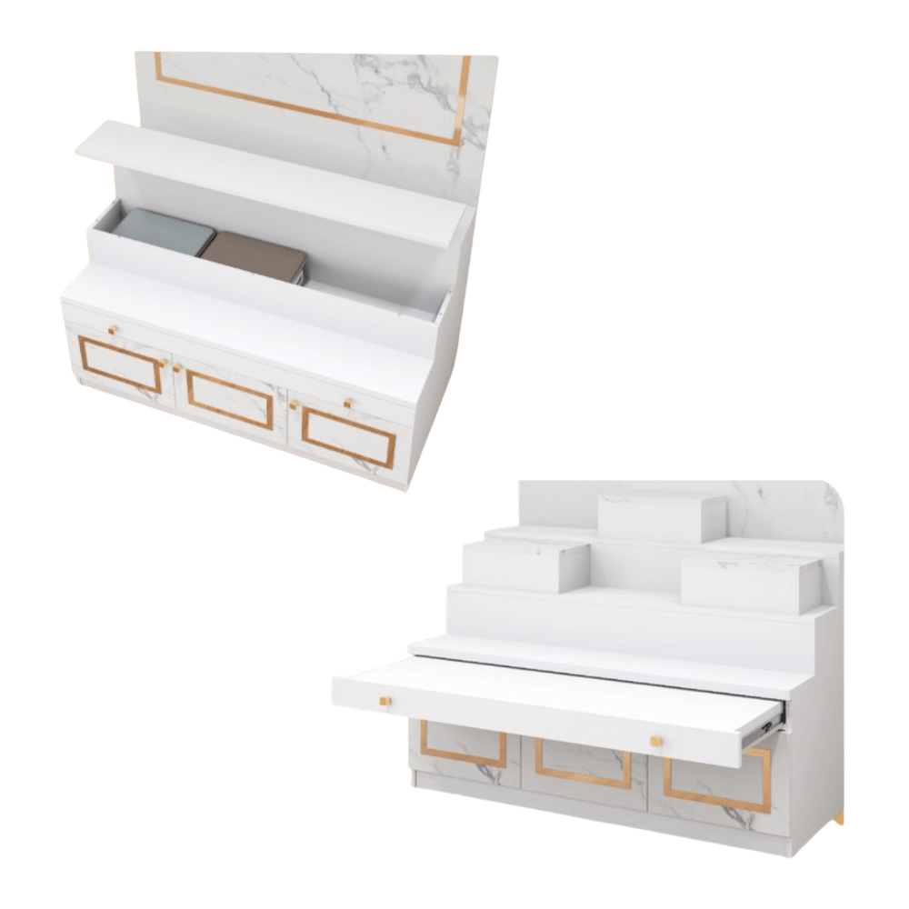 โต๊ะหมู่บูชา WISDOM DESIGN FURNITURE รุ่น GO-01 ขนาด 120 ซม. สีขาว/บราวน์มาร์เบิ้ล