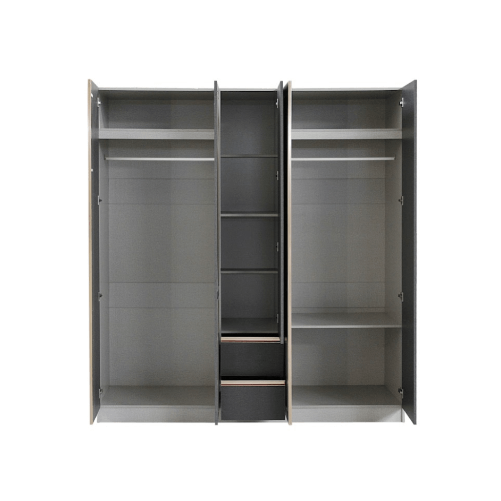 ชุดห้องนอน + ที่นอน PVC 6 ฟุต WISDOM DESIGN FURNITURE รุ่น BRAELYN 5 (กระจก) สียีนส์/กราไฟท์