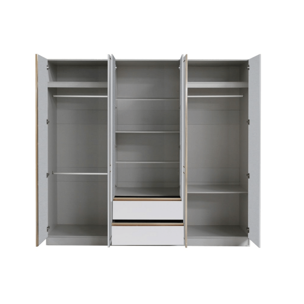ชุดห้องนอน + ที่นอนสปริง 6 ฟุต WISDOM DESIGN FURNITURE รุ่น BRAELYN 6 (กระจก) สีไลท์ยีนส์/ขาว