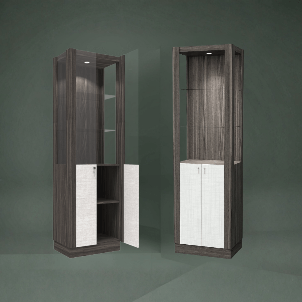 ตู้โชว์กระจก WISDOM DESIGN FURNITURE รุ่น CB-001 60 ซม. สีไลท์เวงเก้/แฟบริค